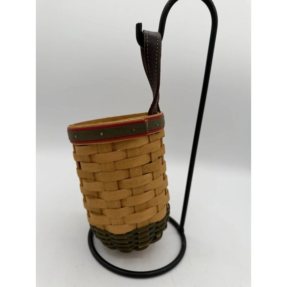 🎅🧺 Longaberger 2006 Santa's Helper Hanging Basket w/Leather Handle & Protector